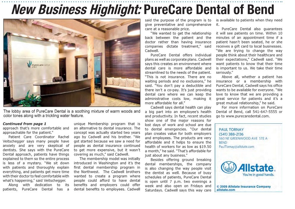 Bend Chamber Business Journal PureCare Dental