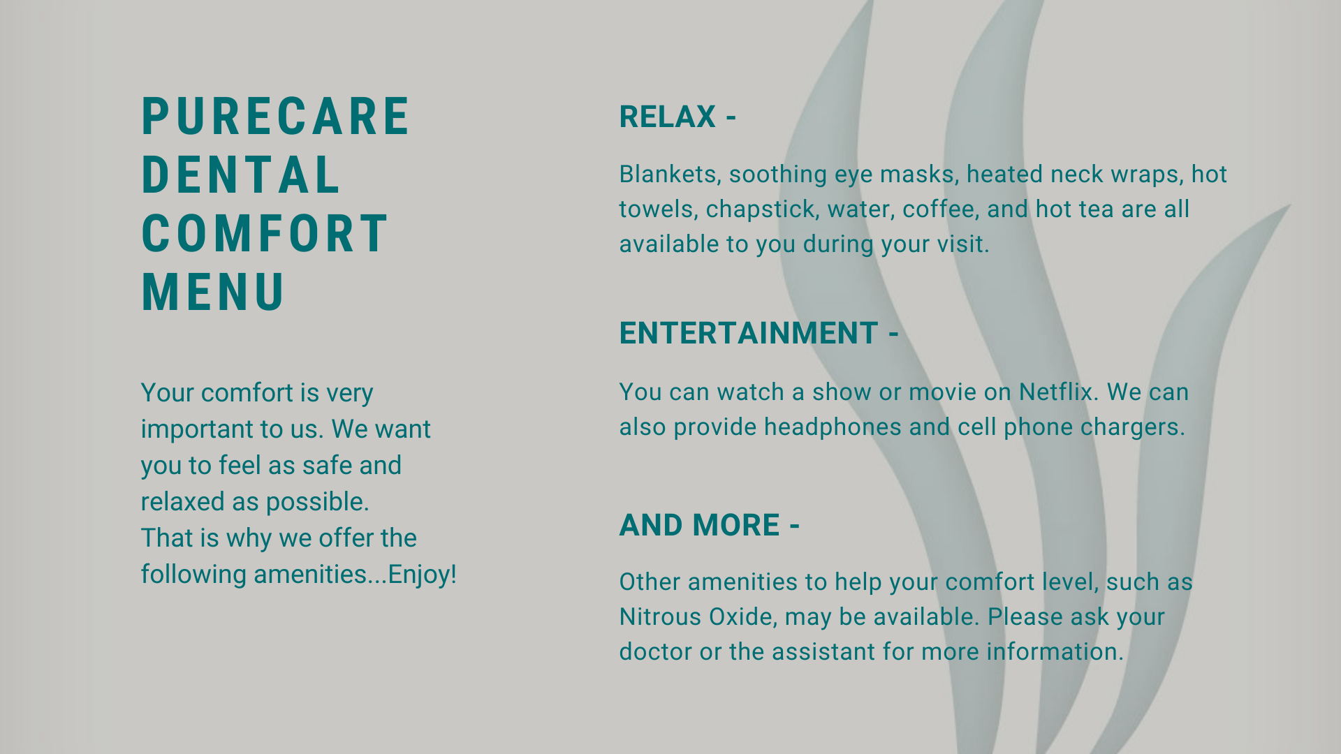 PureCare Dental Comfort Menu Wallpaper 2021 PureCare Dental Comfort Menu Wallpaper 2021